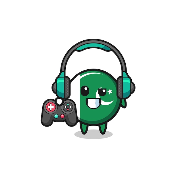 Pakistaanse vlag gamer-mascotte met een schattig ontwerp van de gamecontroller