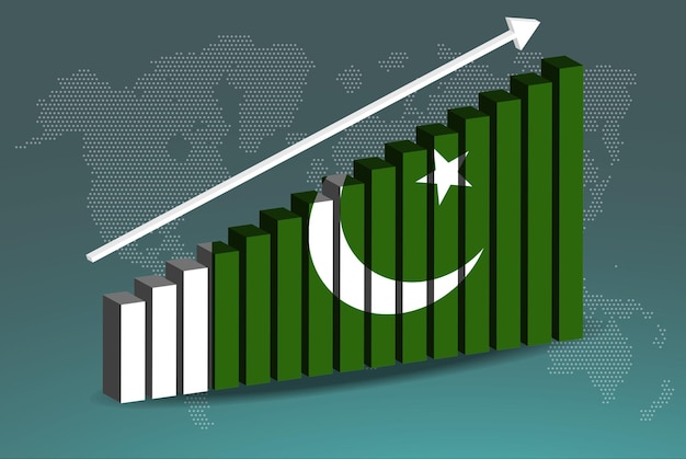 Il pakistan 3d grafico a barre vettore grafico verso l'alto freccia ascendente sul concetto di statistiche paese dati