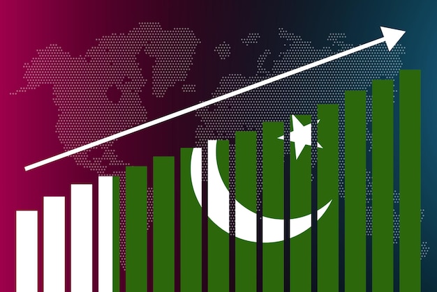 Pakistan bar chart graph, increasing values, country statistics concept, Pakistan flag on bar graph