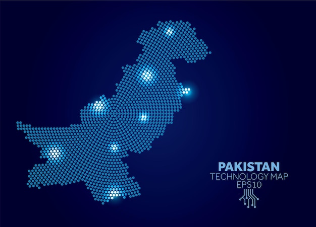 Mappa della tecnologia punteggiata del pakistan concetto moderno di comunicazione dei dati