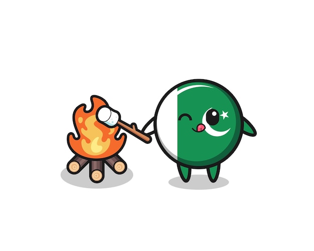 Il personaggio della bandiera del pakistan sta bruciando marshmallow