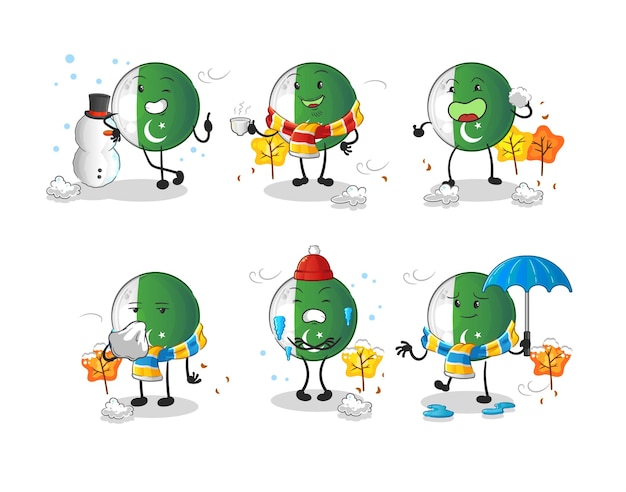 Pakistan flag in cold weather character mascot vector