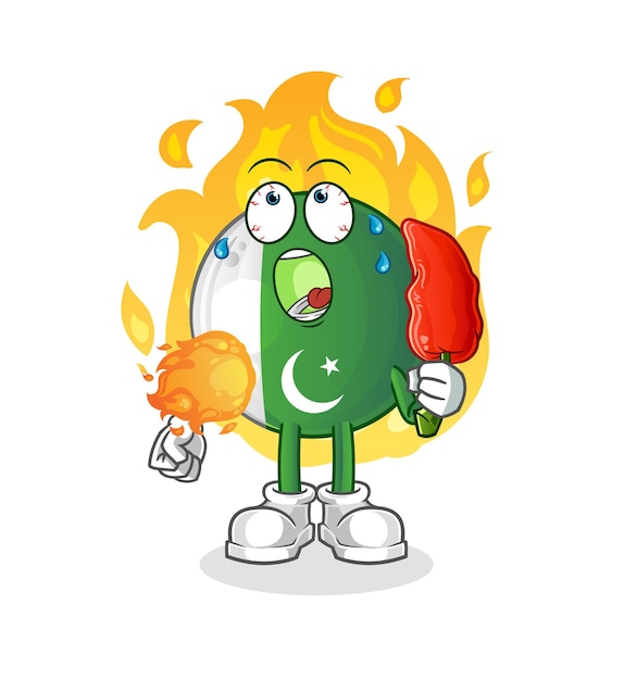 Pakistan flag eat hot chilie mascot. cartoon vector