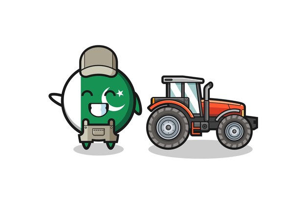 The pakistan flag farmer mascot standing beside a tractor