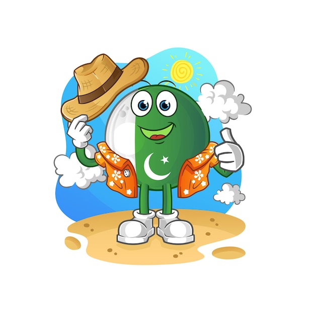 パキスタンの旗は休暇に行きます。漫画のマスコットベクトル