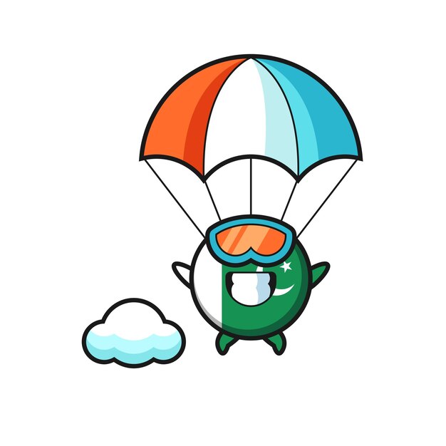 Pakistan flag mascot cartoon is skydiving with happy gesture , cute design