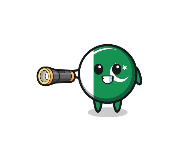 Pakistan flag mascot holding flashlight  cute design