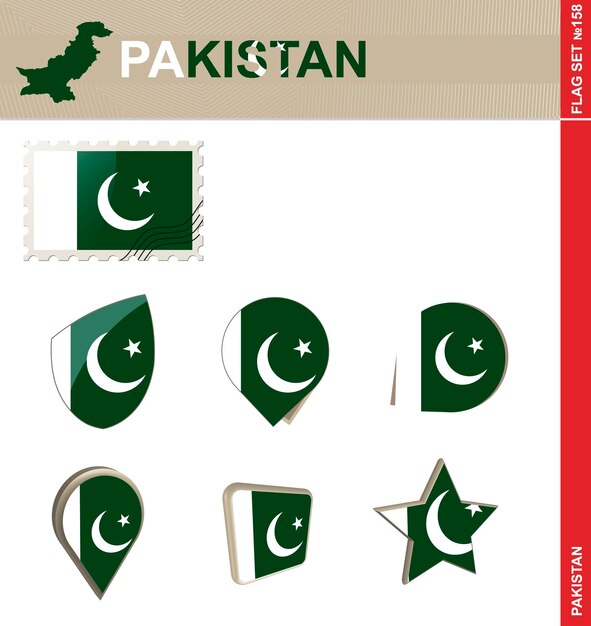 Pakistan Flag Set Flag Set 158 Vector