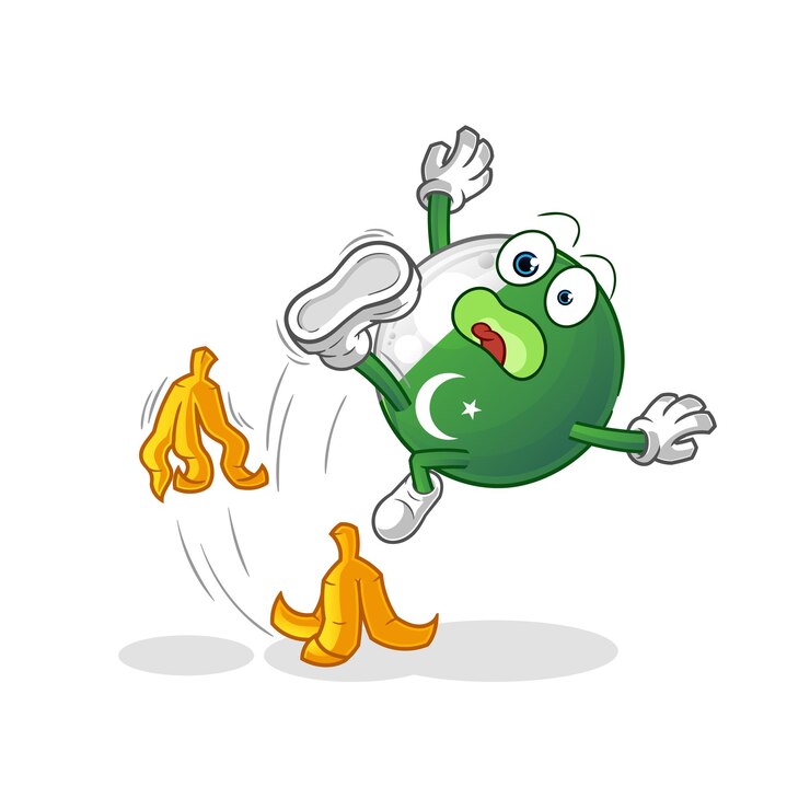 Vector pakistan flag slipped on banana. cartoon mascot vector