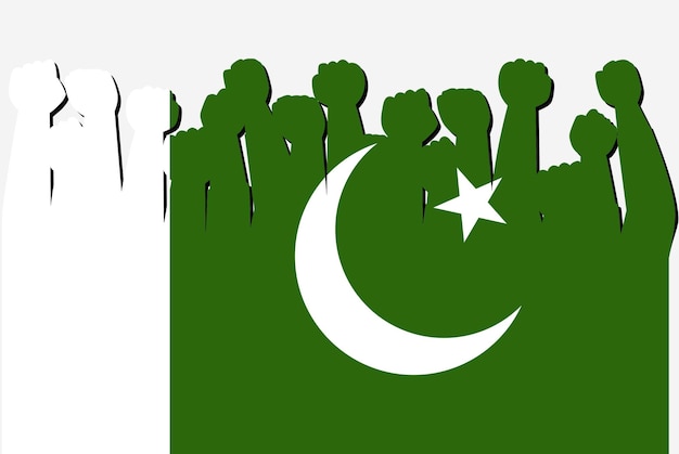 Vettore bandiera del pakistan con le mani di protesta sollevate vettore logo della bandiera del paese concetto di protesta del pakistan