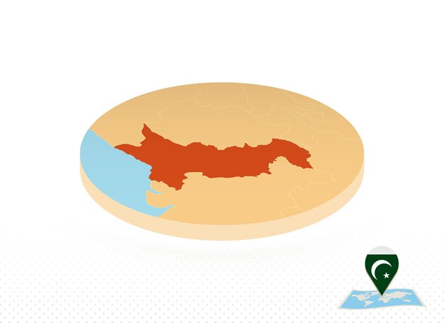 Pakistan map designed in isometric style orange circle map