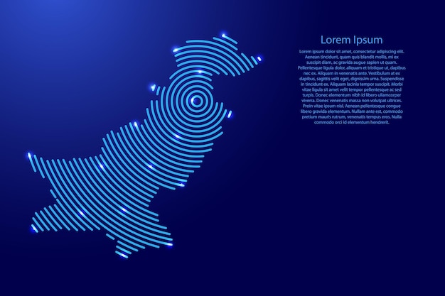 Vector pakistan map from futuristic concentric blue circles and glowing stars for banner poster greeting card