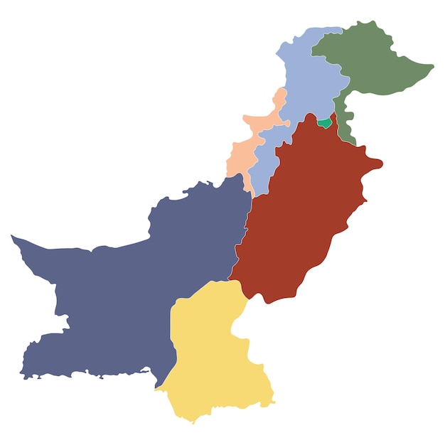 Карта пакистана в административных провинциях в многоцветных цветах