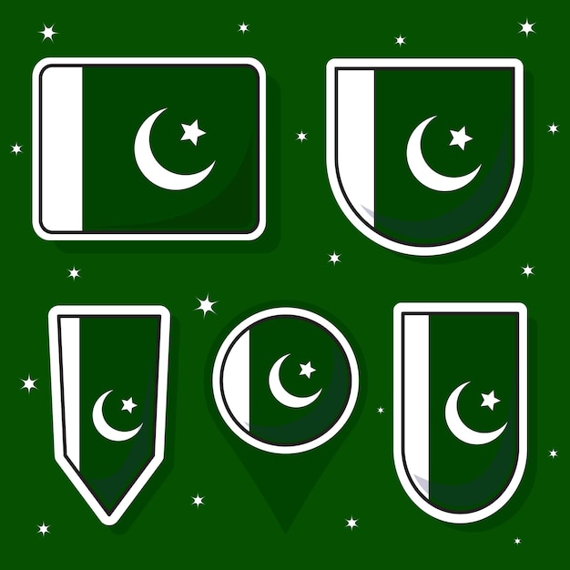 Vector pakistan national flag cartoon vector icon mascot bundle packs south asia country flag collection