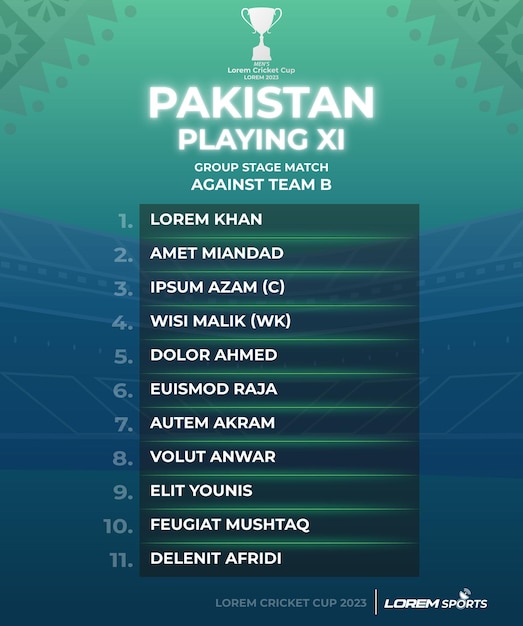 Pakistan che gioca 11 modelli per la partita di cricket