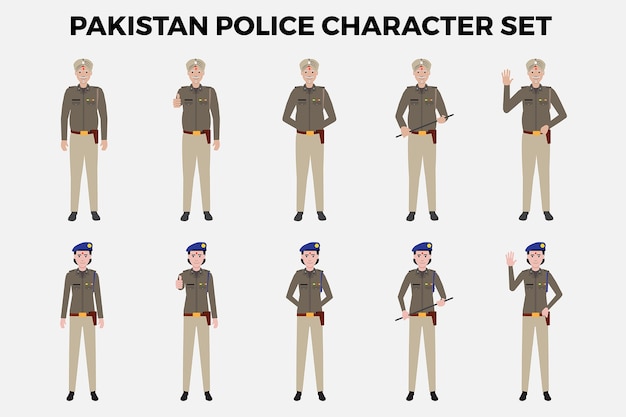 Pakistan Police Character Illustration  Set