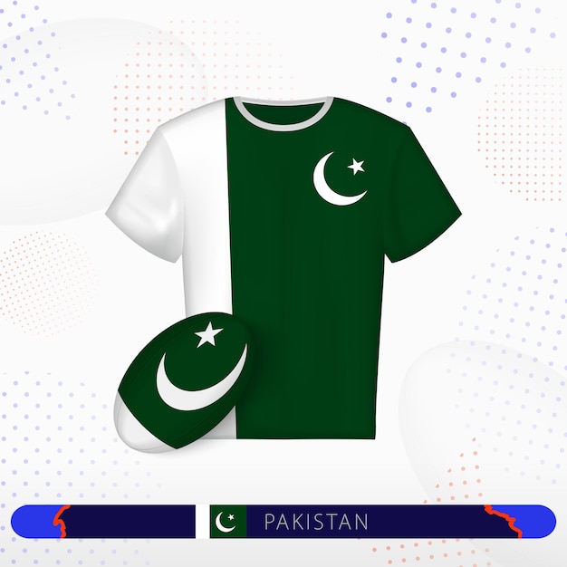 Pakistan rugby jersey met rugbybal van Pakistan op abstracte sportachtergrond