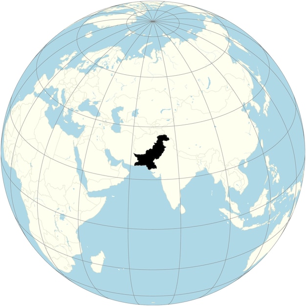 Vector pakistan staat in het midden van de orthografische projectie van de wereldkaart en heeft een divers landschap.