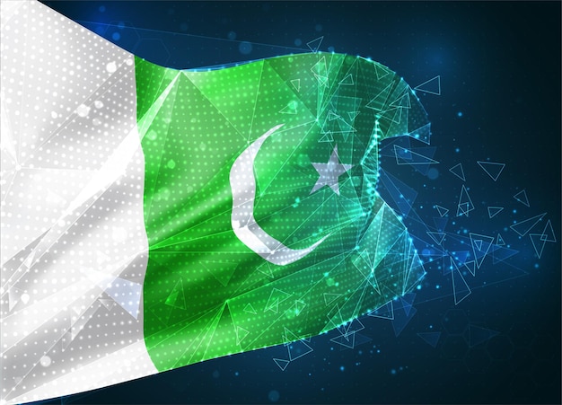 Pakistan, vector flag, virtual abstract 3D object from triangular polygons on a blue background