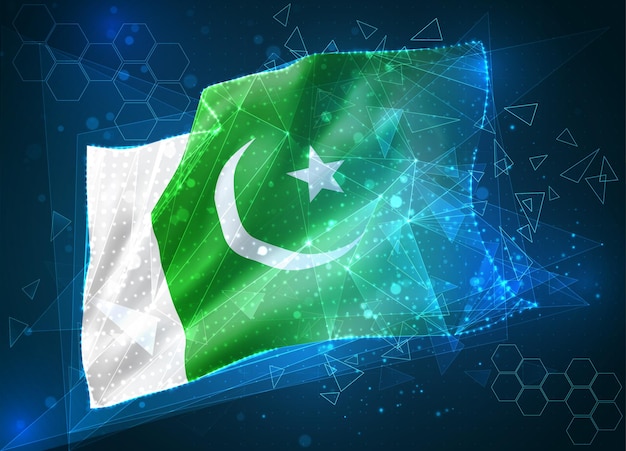 Pakistan, vectorvlag, virtueel abstract 3D-object van driehoekige veelhoeken op een blauwe achtergrond