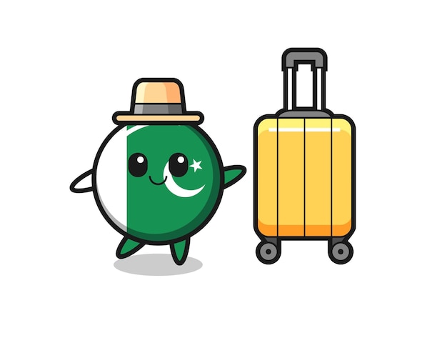 Pakistan vlag cartoon afbeelding met bagage op vakantie schattig ontwerp