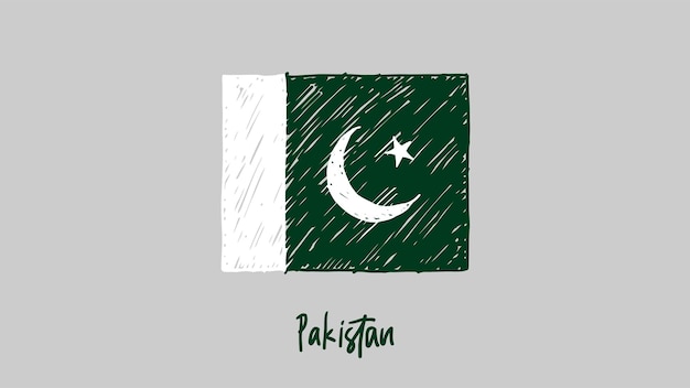 Pakistan vlag gekleurd potlood of marker schets Vector