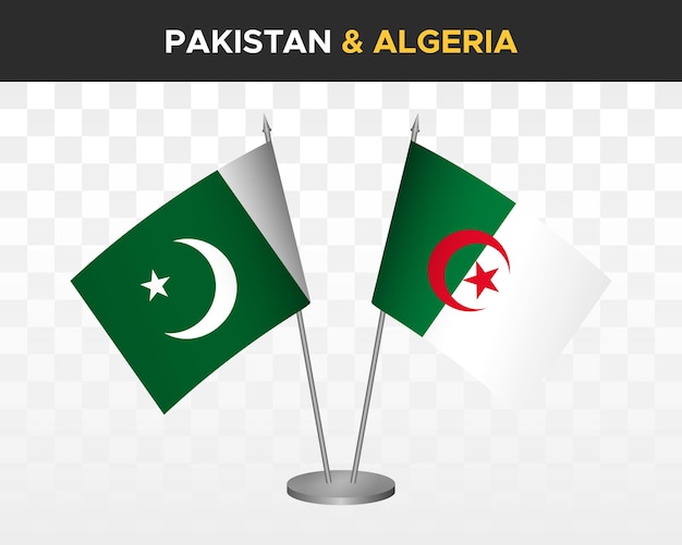 Pakistan vs Algerije bureauvlaggen mockup geïsoleerde 3d vector illustratie tafelvlaggen