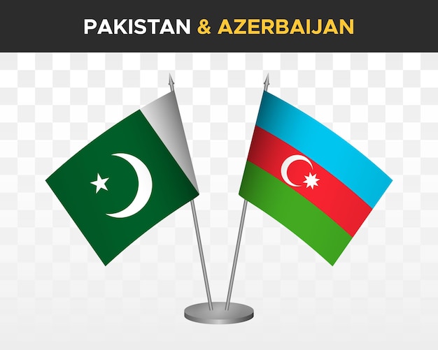 Pakistan vs Azerbeidzjan Bureauvlaggen mockup geïsoleerde 3d vector illustratie tafelvlaggen