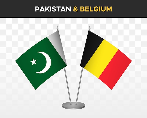 Pakistan vs België Bureauvlaggen mockup geïsoleerde 3d vector illustratie tafelvlaggen