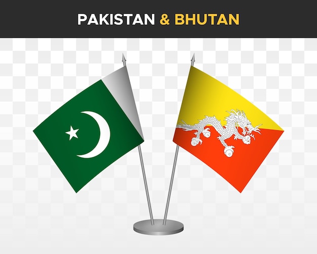 Bandiere da tavolo pakistan vs bhutan mockup isolate 3d illustrazione vettoriale bandiere da tavolo