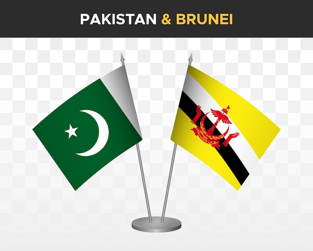 Pakistan vs Brunei Bureauvlaggen mockup geïsoleerde 3d vector illustratie tafelvlaggen