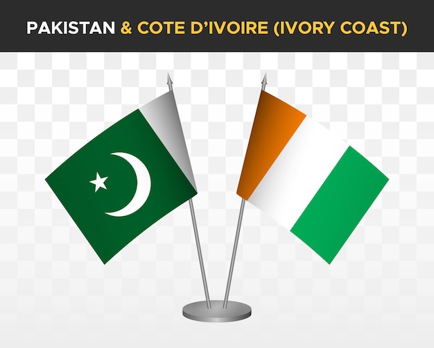 Pakistan vs cote divoire ivoorkust bureau vlaggen mockup geïsoleerde 3d vector illustratie tafel vlaggen