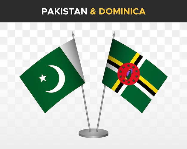 Pakistan vs dominica bureauvlaggen mockup geïsoleerde 3d vector illustratie tafelvlaggen