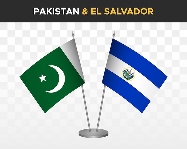 Pakistan vs el salvador desk flag mockup isolato 3d illustrazione vettoriale bandiere da tavolo