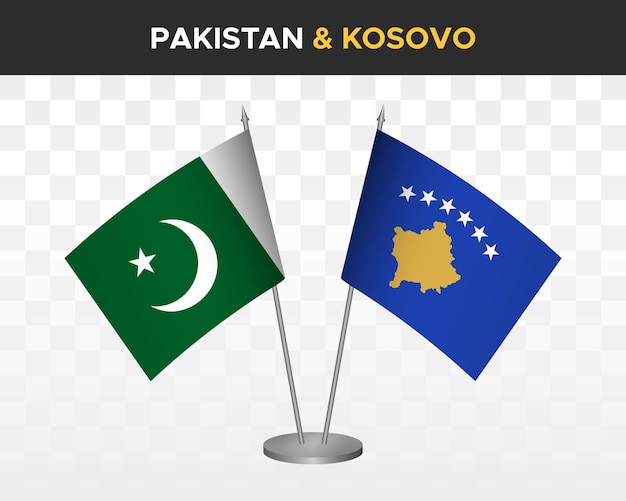 Pakistan vs kosovo kosova bureau vlaggen mockup geïsoleerde 3d vector illustratie tafel vlaggen