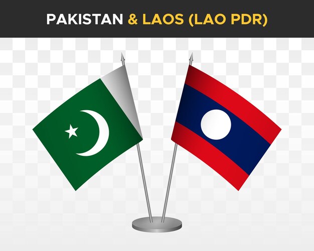 Pakistan vs laos lao pdr bureau vlaggen mockup geïsoleerde 3d vector illustratie tafel vlaggen