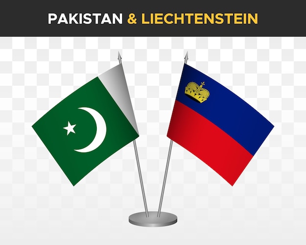 Pakistan vs liechtenstein bureauvlaggen mockup geïsoleerde 3d vector illustratie tafelvlaggen