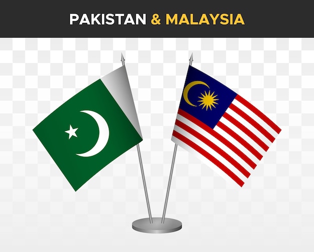 Pakistan vs Maleisië Bureauvlaggen mockup geïsoleerde 3d vector illustratie tafelvlaggen