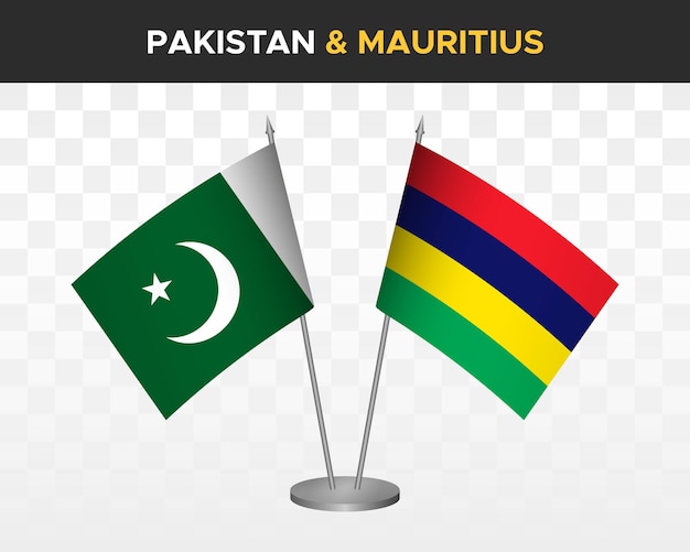 Pakistan vs mauritius desk flag mockup isolato 3d illustrazione vettoriale bandiere da tavolo