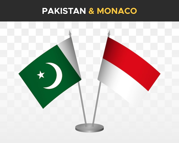 Pakistan vs Monaco Bureauvlaggen mockup geïsoleerde 3d vector illustratie tafelvlaggen