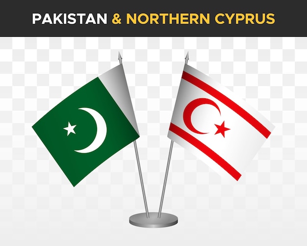 パキスタン対北キプロス デスク フラグ モックアップ分離 3 d ベクトル イラスト テーブル フラグ