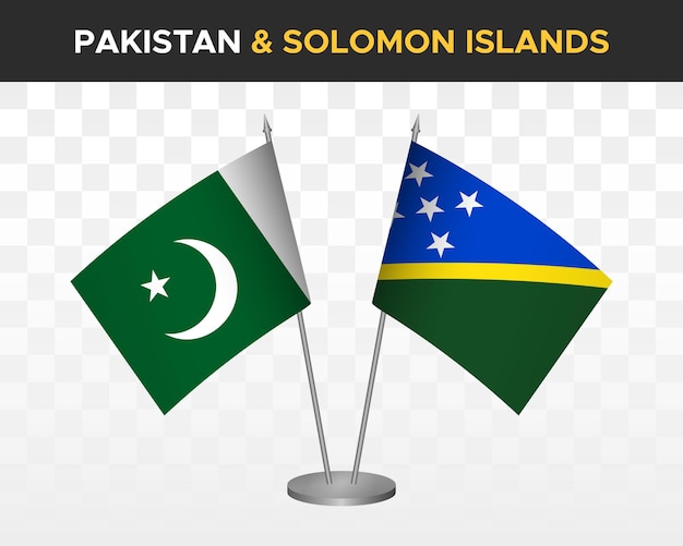 Pakistan vs Salomonseilanden Bureau vlaggen mockup geïsoleerde 3d vector illustratie tafelvlaggen