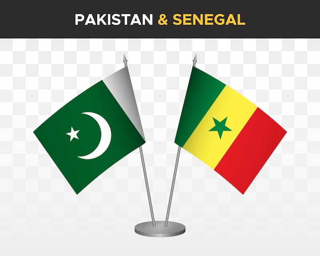 Pakistan vs senegal desk flags mockup isolated 3d vector illustration table flags