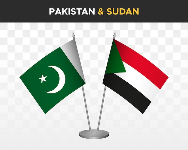 Pakistan vs Soedan Bureau vlaggen mockup geïsoleerde 3d vector illustratie tafelvlaggen