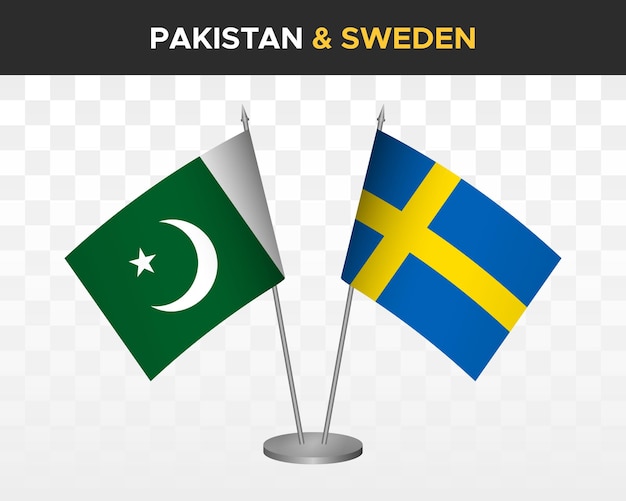 Pakistan vs sweden desk flags mockup isolated 3d vector illustration table flags