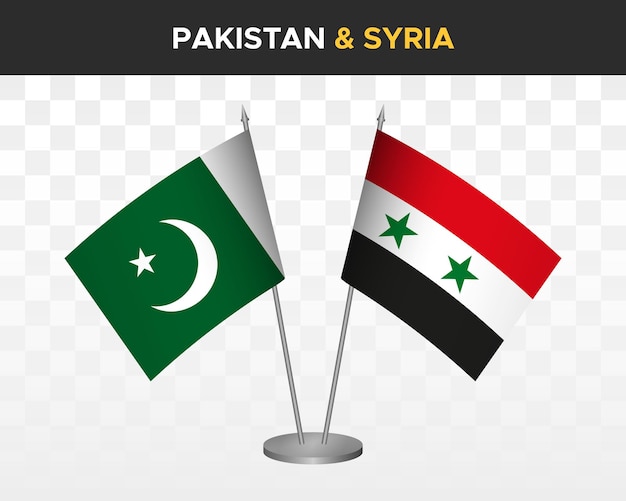 Pakistan vs syria desk flags mockup isolated 3d vector illustration table flags