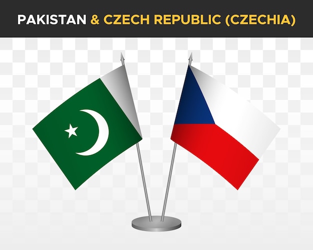 Pakistan vs tsjechië tsjechië bureau vlaggen mockup geïsoleerde 3d vector illustratie tafel vlaggen