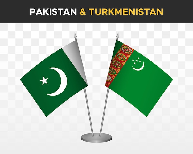 Pakistan vs turkmenistan desk flags mockup isolated 3d vector illustration table flags