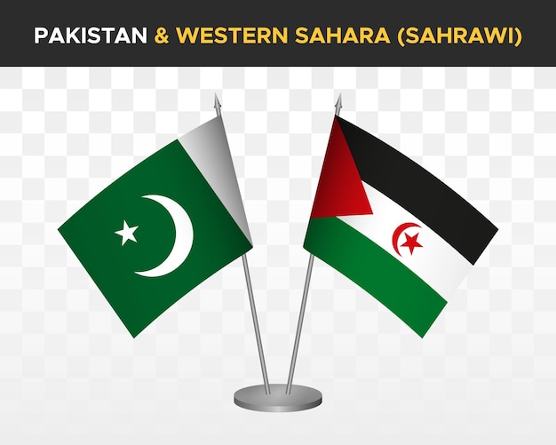 Pakistan vs western sahara sahrawi desk flags mockup isolated 3d vector illustration table flags