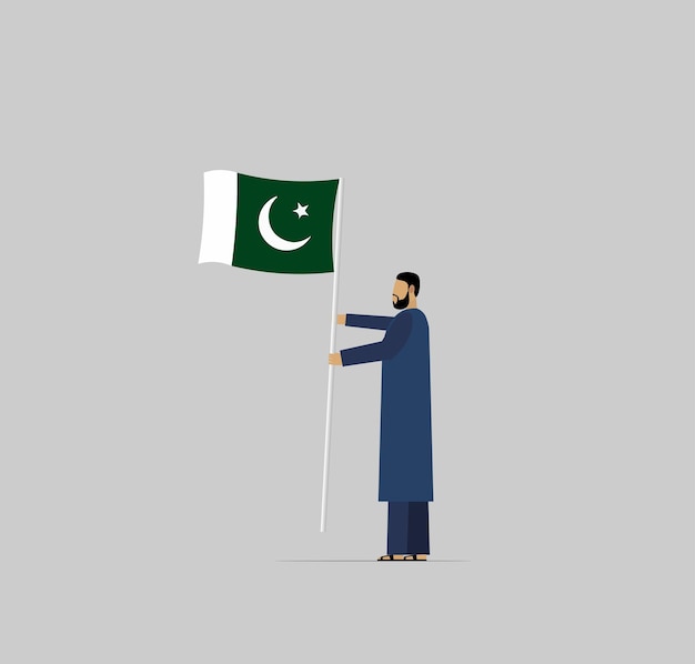 パキスタンの旗を保持しているパキスタンのキャラクター